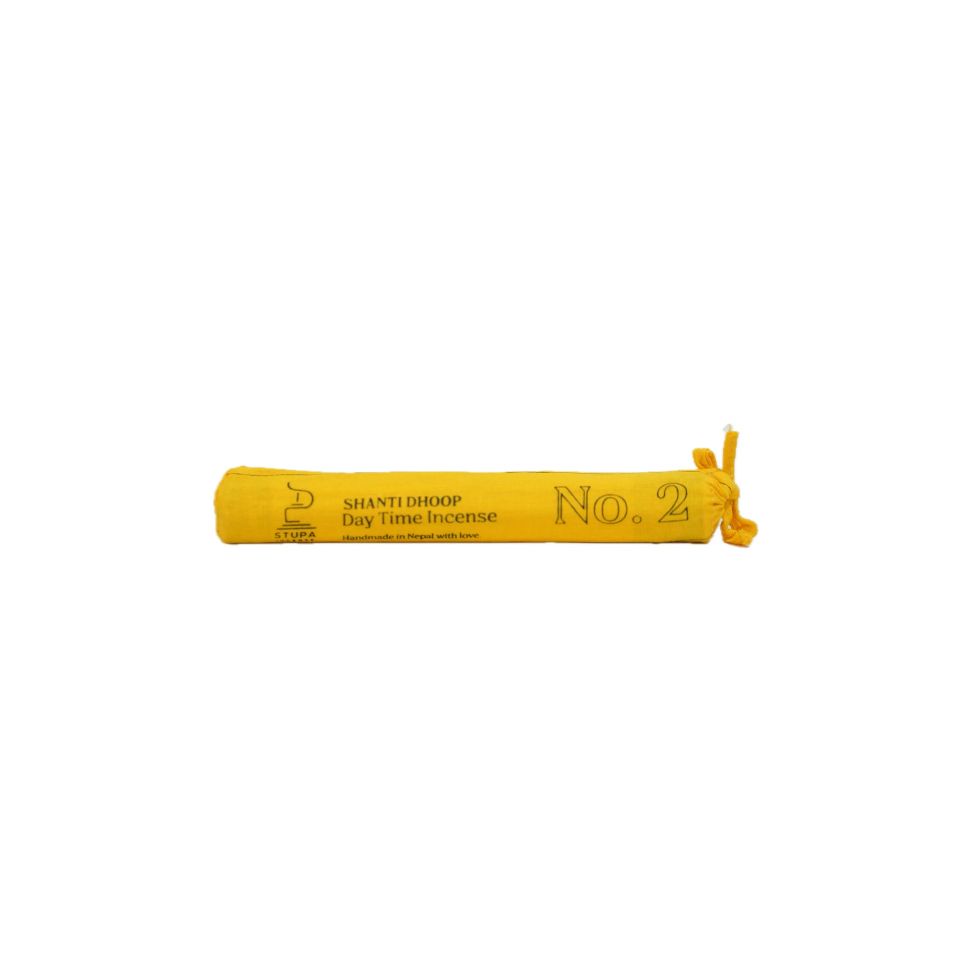 Profile view of the yellow 'NO. 2 Day Time Incense' tube from the STUPA Trilogy of Light set, designed for focused productivity, spatial grounding, and workplace focus at Singoau.