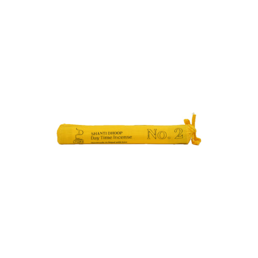 Profile view of the yellow 'NO. 2 Day Time Incense' tube from the STUPA Trilogy of Light set, designed for focused productivity, spatial grounding, and workplace focus at Singoau.