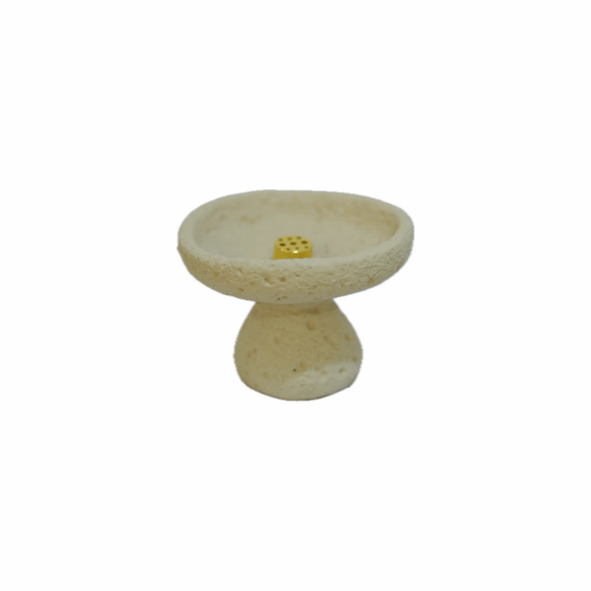 Vortex Wabi-Sabi cement incense holder with natural porous texture and gold brass insert for minimalist home decor